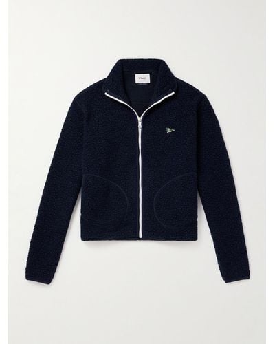Drake's Logo-embroidered Wool-blend Fleece Jacket - Blue
