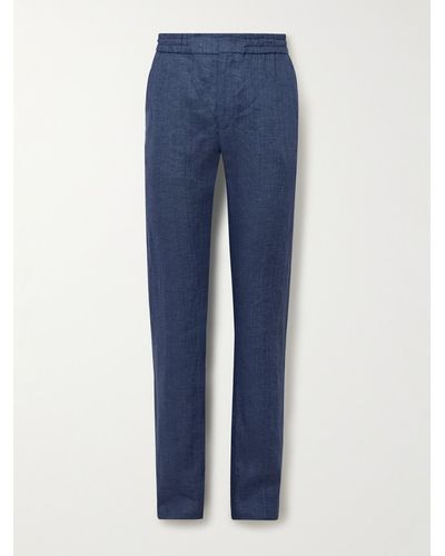 Loro Piana Gadd Straight-leg Linen Trousers - Blue