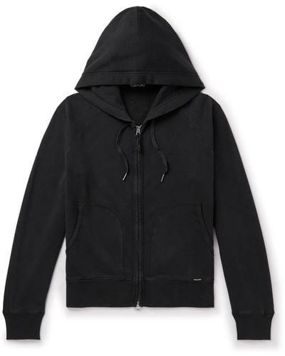 Tom Ford Garment-dyed Cotton-jersey Zip-up Hoodie - Black