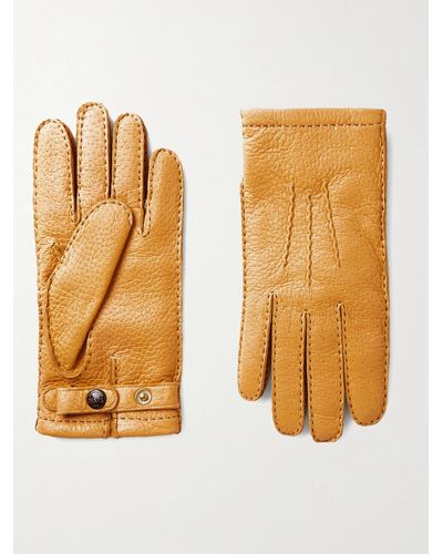 Dents Hampton Cashmere-lined Full-grain Leather Gloves - Yellow