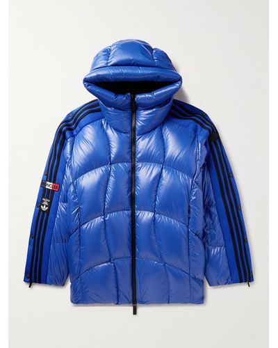 Moncler Genius Adidas Originals Beiser gesteppte Daunenjacke aus glänzendem Shell mit Besatz aus technischem Jersey und Kapuze - Blau