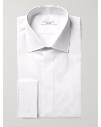Richard James Schmal geschnittenes Hemd aus weißer Baumwollpopeline mit Umschlagmanschette