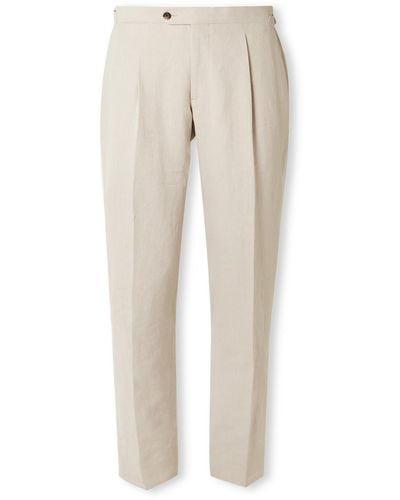 Thom Sweeney Tapered Pleated Linen Suit Pants - Natural