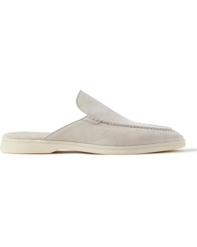 Loro Piana Babouche Walk Suede Backless Loafers - White