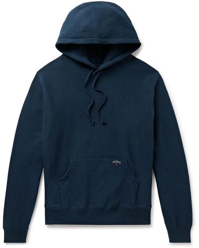 Noah Logo-embroidered Cotton-jersey Hoodie - Blue