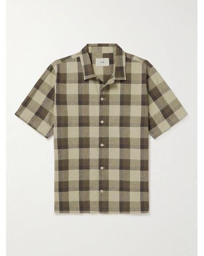 Folk Gabe Checked Linen And Cotton-blend Shirt - Brown