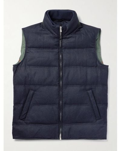 Rubinacci Suede-trimmed Quilted Wool And Cashmere-blend Down Gilet - Blue