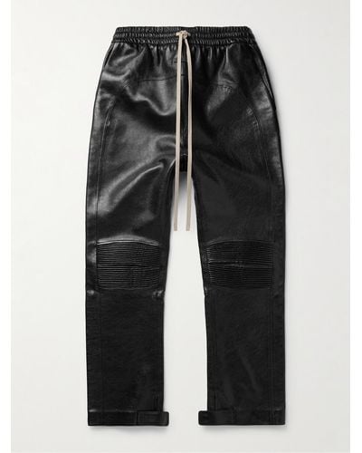 Fear Of God Slim-fit Straight-leg Full-grain Leather Drawstring Trousers - Black