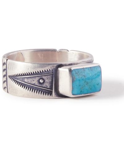 Peyote Bird Watermark Silver Turquoise Ring - Blue