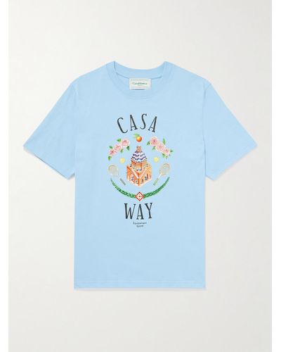 Casablancabrand Casa Way Printed Cotton-jersey T-shirt - Blue