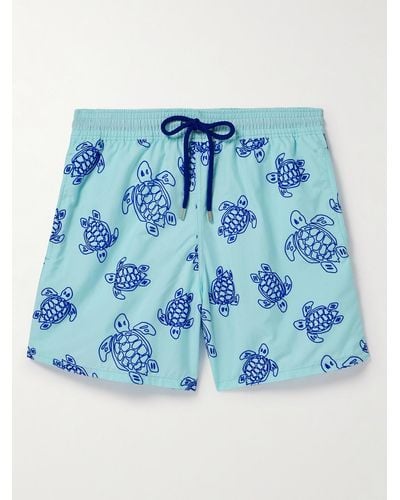 Vilebrequin Moorea Straight-leg Mid-length Flocked Econyl® Swim Shorts - Blue