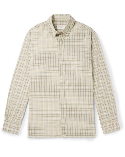 Officine Generale Button-down Collar Checked Organic Cotton-twill Shirt - White