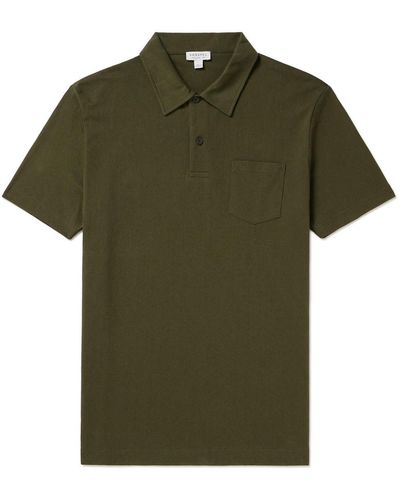 Sunspel Riviera Slim-fit Cotton-mesh Polo Shirt - Green