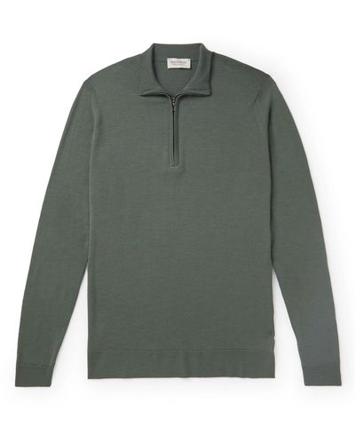 John Smedley Slim-fit Merino Wool Half-zip Sweatshirt - Green