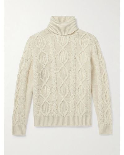 Anderson & Sheppard Aran Cable-knit Wool And Cashmere-blend Rollneck Jumper - White
