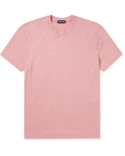 Tom Ford Logo-embroidered Lyocell And Cotton-blend Jersey T-shirt - Pink