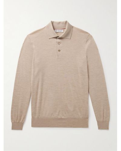 Brunello Cucinelli Virgin Wool And Cashmere-blend Polo Jumper - Natural
