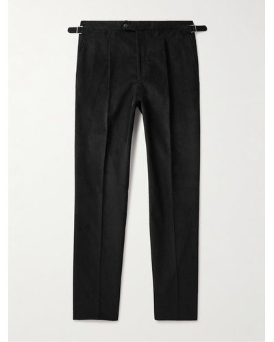 Saman Amel Straight-leg Pleated Cotton-corduroy Trousers - Black