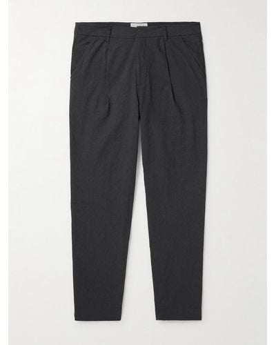 Folk Assembly Tapered Crinkled-cotton Suit Trousers - Grey