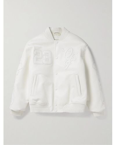 Off-White c/o Virgil Abloh Natlover Oversized-Collegejacke aus vollnarbigem Leder mit Logoapplikationen - Weiß