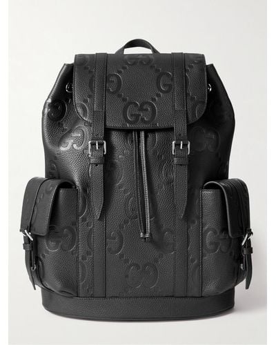 Gucci Jumbo GG Logo-embossed Leather Backpack - Black