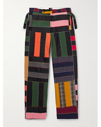 Bode Straight-leg Patchwork Checked Wool-blend Trousers - Multicolour