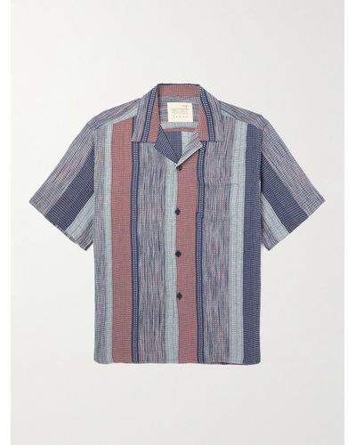Kardo Camp-collar Embroidered Striped Cotton Shirt - Blue