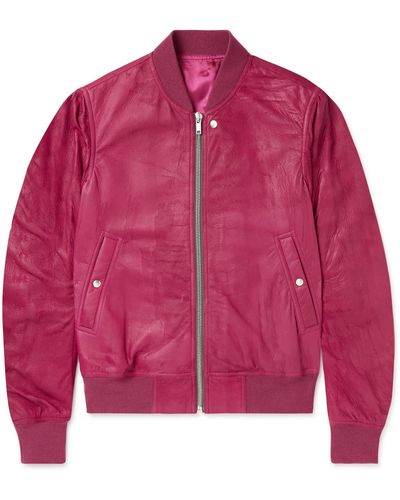 Rick Owens Distressed Leather Bomber Jacket - Pink
