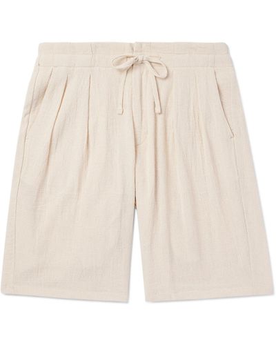 Monitaly Straight-leg Pleated Cotton Shorts - Natural
