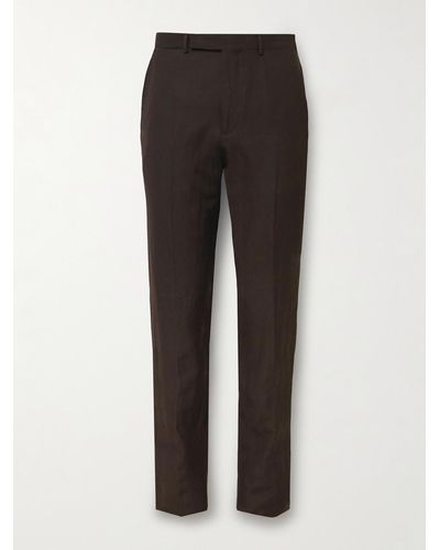 Zegna Trofeo Slim-fit Wool And Linen-blend Suit Trousers - Brown
