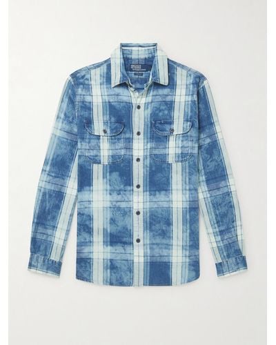 Polo Ralph Lauren Checked Ombré Cotton-chambray Shirt - Blue