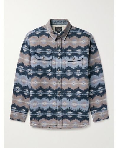 Pendleton Overshirt in cotone jacquard foderata in tessuto sherpa - Blu
