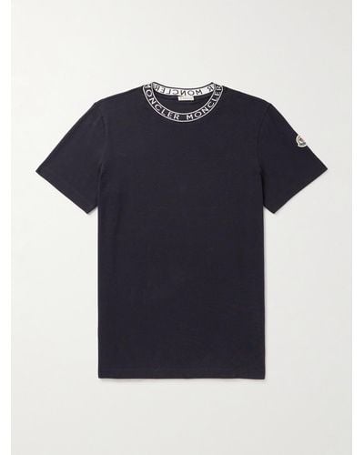 Moncler T-shirt slim-fit in jersey di cotone con logo jacquard - Blu