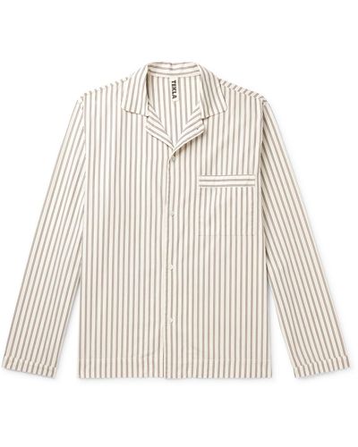 Tekla Camp-collar Striped Organic Cotton-poplin Pajama Shirt - White