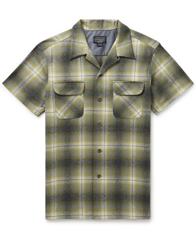 Pendleton Board Convertible-collar Checked Merino Wool Shirt - Green