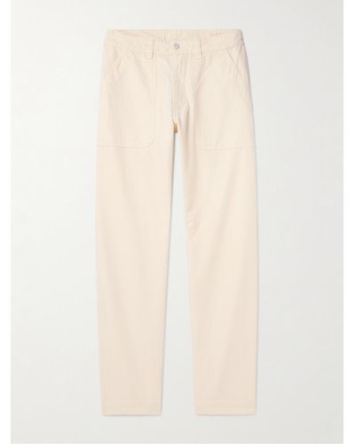 Drake's Tapered Herringbone Cotton And Linen-blend Twill Trousers - Natural