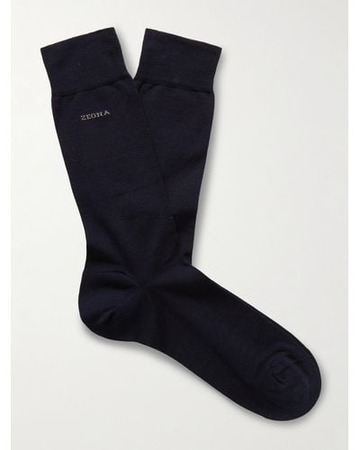 ZEGNA Everyday Logo-intarsia Cotton-blend Socks - Blue