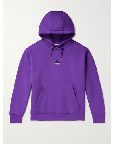 Nike Acg Tuff Logo-embroidered Cotton-blend Jersey Hoodie - Purple