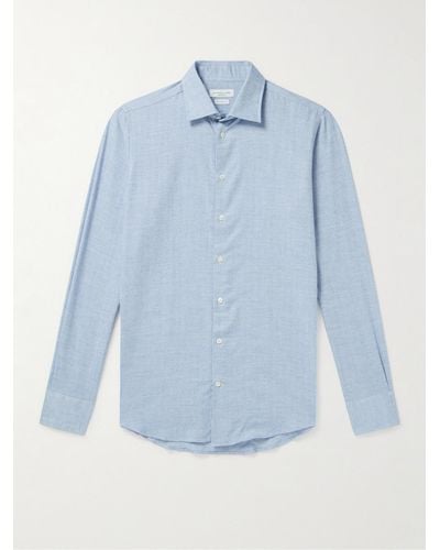 Richard James Cotton And Wool-blend Shirt - Blue