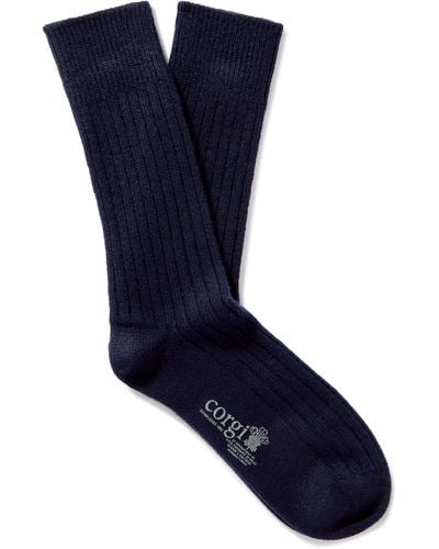 Kingsman Ribbed Cashmere Socks - Blue