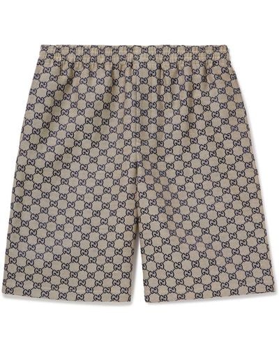 Gucci Straight-leg Monogrammed Linen-blend Jacquard Shorts - Gray