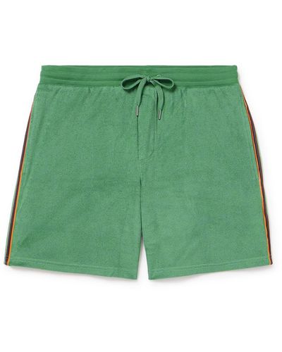 Paul Smith Straight-leg Webbing-trimmed Cotton-blend Terry Drawstring Shorts - Green