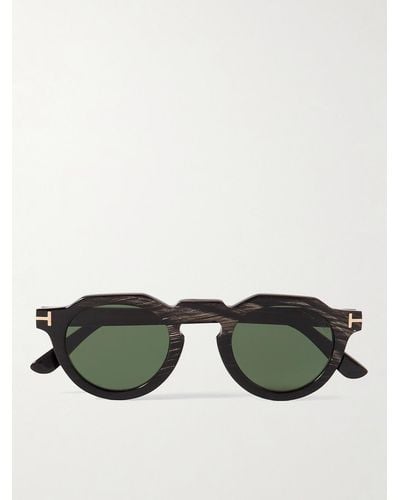 Tom Ford Round-frame Horn Sunglasses - Green