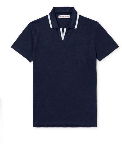 Orlebar Brown Felix Striped Slim-fit Linen-piqué Polo Shirt - Blue
