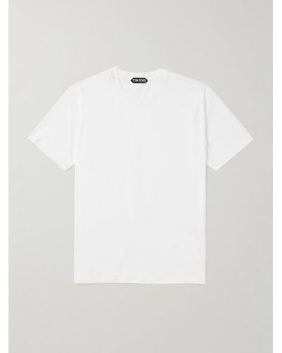 Tom Ford Schmal geschnittenes T-Shirt aus Jersey aus einer Lyocell-Baumwollmischung - Weiß