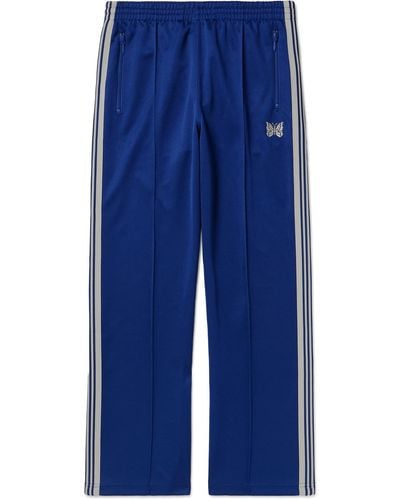 Needles Bootcut Webbing-trimmed Logo-embroidered Tech-jersey Track Pants - Blue