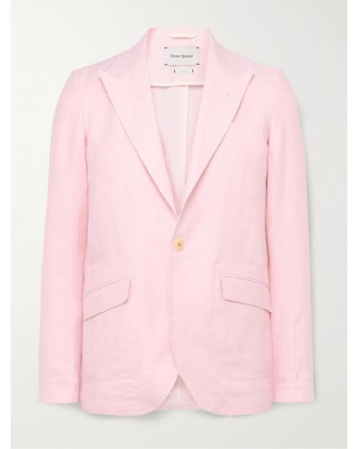 Oliver Spencer Wyndhams Unstructured Linen Suit Jacket - Pink