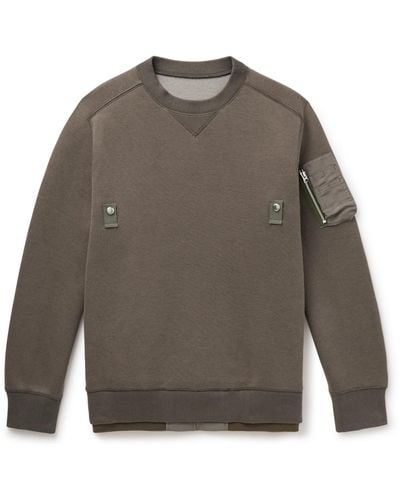 Sacai Nylon-trimmed Cotton-blend Jersey Sweatshirt - Gray