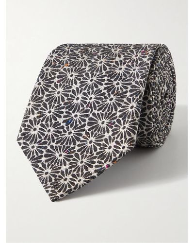 Paul Smith Krawatte aus einer Baumwoll-Seidenmischung mit eingewebtem Blumenmuster - Grau