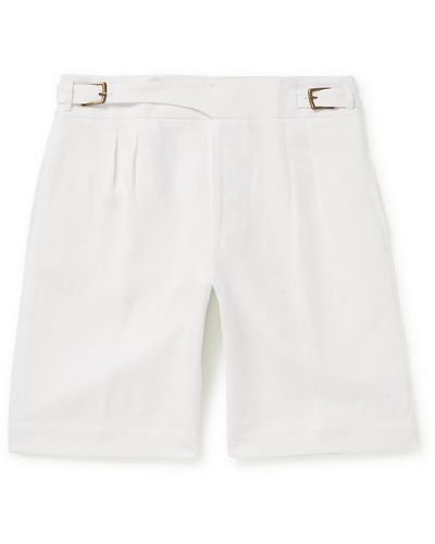 Anderson & Sheppard Gurkha Straight-leg Pleated Linen Shorts - White